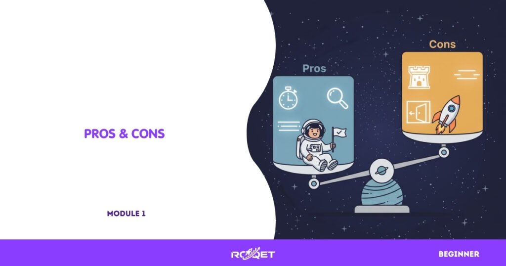 A balanced-scale style diagram:Left: symbols representing speed, transparency, low spreadsRight: symbols representing stability, accessibility, wider spreads
Astronaut sitting on one side of the scale, rocket on the other, no text.