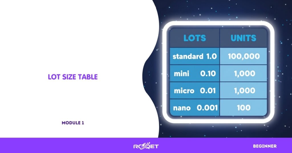A screenshot from any Forex educational website or MT5 internal specification window showing the three lot sizes (standard/mini/micro) in a clean table-like interface. No added annotations — just the platform’s natural display.