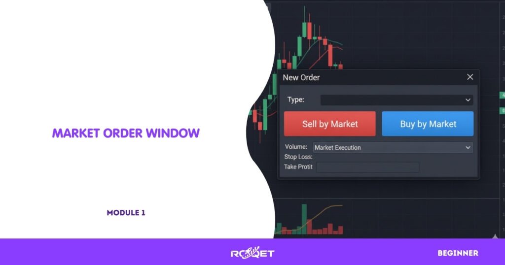 A clean screenshot of MT5 showing the New Order window.
Instrument: EURUSD.
Visible elements: the Buy and Sell buttons, and the market execution dropdown.
No added labels or text overlays.